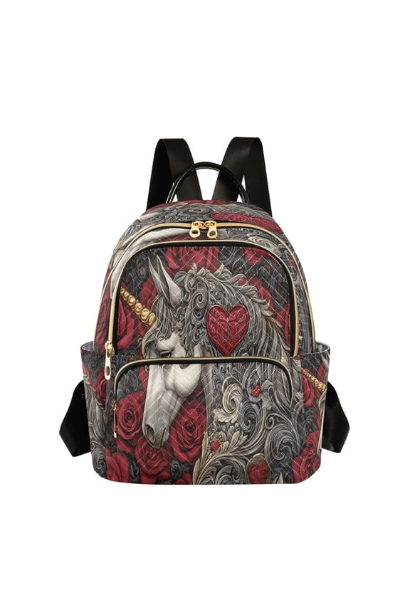 Casual Unicorn Roses Hearts Backpack for School,College and Travel, Water Resistant Bookbag,