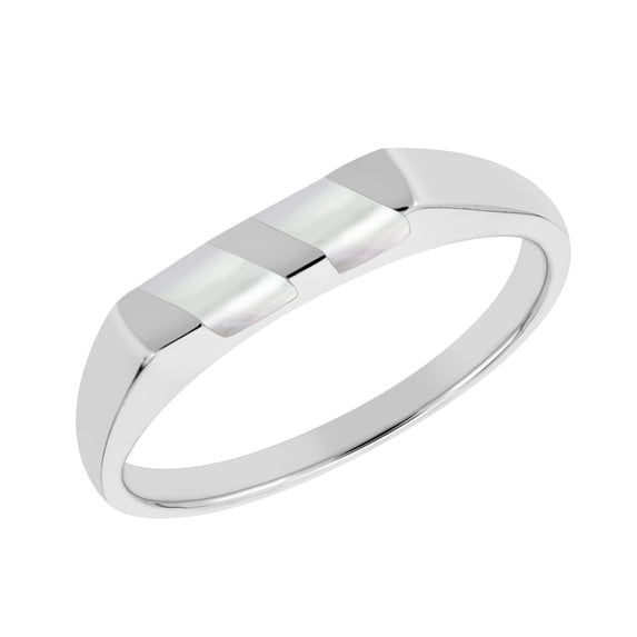 Casual Unisex Modern Slanted Bar White Mother of Pearl Inlaid Sterling Silver Ring Men and Women-7