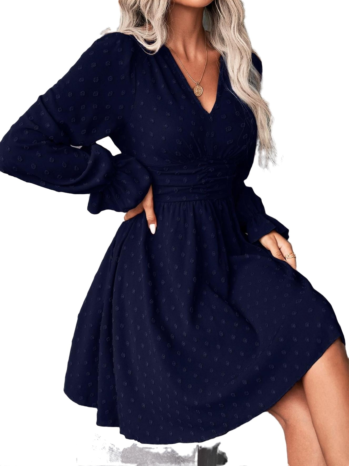 Womens long top sleeve navy dress