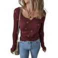 thumbnail image 1 of Casual V Neck Burgundy Top - Floral Pattern and Ribbed Fabric for Fall - [ZhiHiMeRi] | M, 1 of 12
