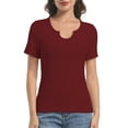thumbnail image 1 of Women's Slim Fit V-Neck Short Sleeve Ribbed T-Shirt - Casual Basic Top, 1 of 5