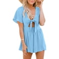 thumbnail image 1 of Casual V Neck Womens Summer Short Rompers Tie Front Wide Leg Jumpsuit, 1 of 5