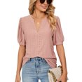 thumbnail image 1 of New Casual V-neck Solid Color Hollow Bubble Sleeve Loose T-shirt Top for Women, 1 of 1