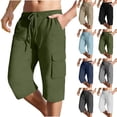 thumbnail image 1 of Casual Vacation Pants for Men 3/4 Length Cargo Trousers Cotton Linen Casual Cropped Slacks Loose Summer Beach Pants with Pockets, 1 of 6