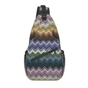 Casual Vintage Chevron Zig Zag Zigzag Sling Bag for Cycling Camping Colorful Geometric Crossbody Chest Backpack Shoulder Daypack