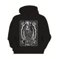 thumbnail image 1 of Casual Virgin Mary Print Black Drawstring Kangaroo Pocket Hoodie Shirt for Men & Women, up to Size 5XL, 1 of 2