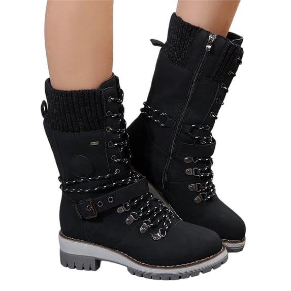 Casual Walking Boots, Women's Round Toe Side Zip Mid Calf Boots Casual Mid Height Boots with Fit and Supportive Sole for Jeans Leggings Commuting Shopping and Fall Winter Dress Boots, US-6/EU-36
