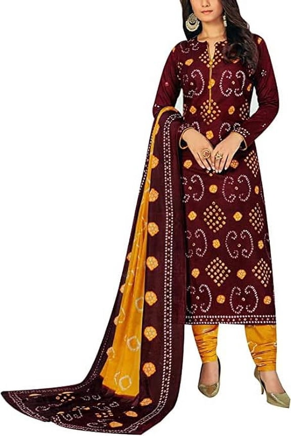 Casual Wear Indian Pakistani Stitched Plus Size Churidar Shalwar Kameez Suits ( Brown, 6XL - 54 )