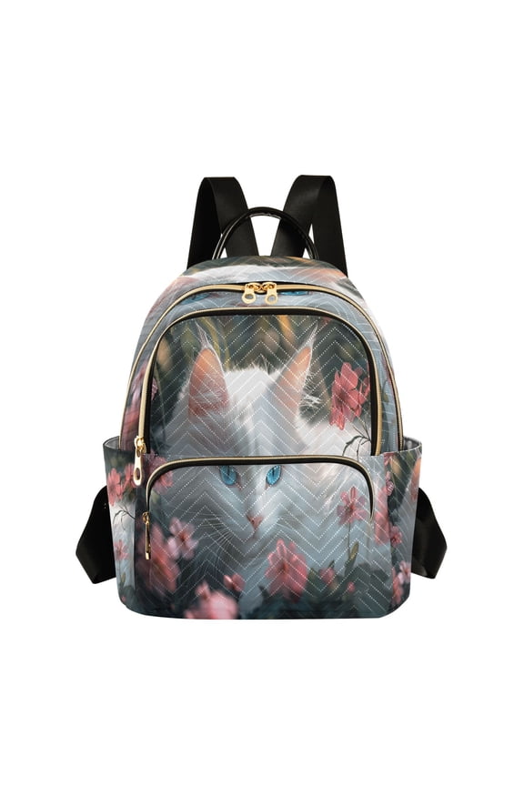 Casual White Cat Backpack for School,College and Travel, Water Resistant Bookbag,