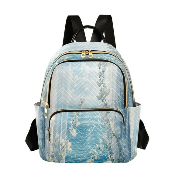 Casual White Flowers by The Sea Backpack for School,College and Travel, Water Resistant Bookbag,