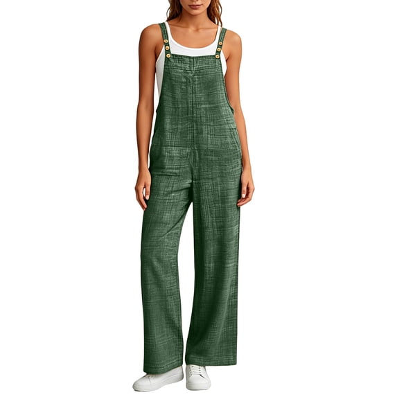 Casual Wide Leg Overalls for Women, Loose Fit Sleeveless Jumpsuits, Buckle Up Wide Leg Jumpsuit, Denim Bib Baggy Barrel Jeans Y2k Denim Boyfriend Harem Pants, Summer Fall Outfits,Blackish Green