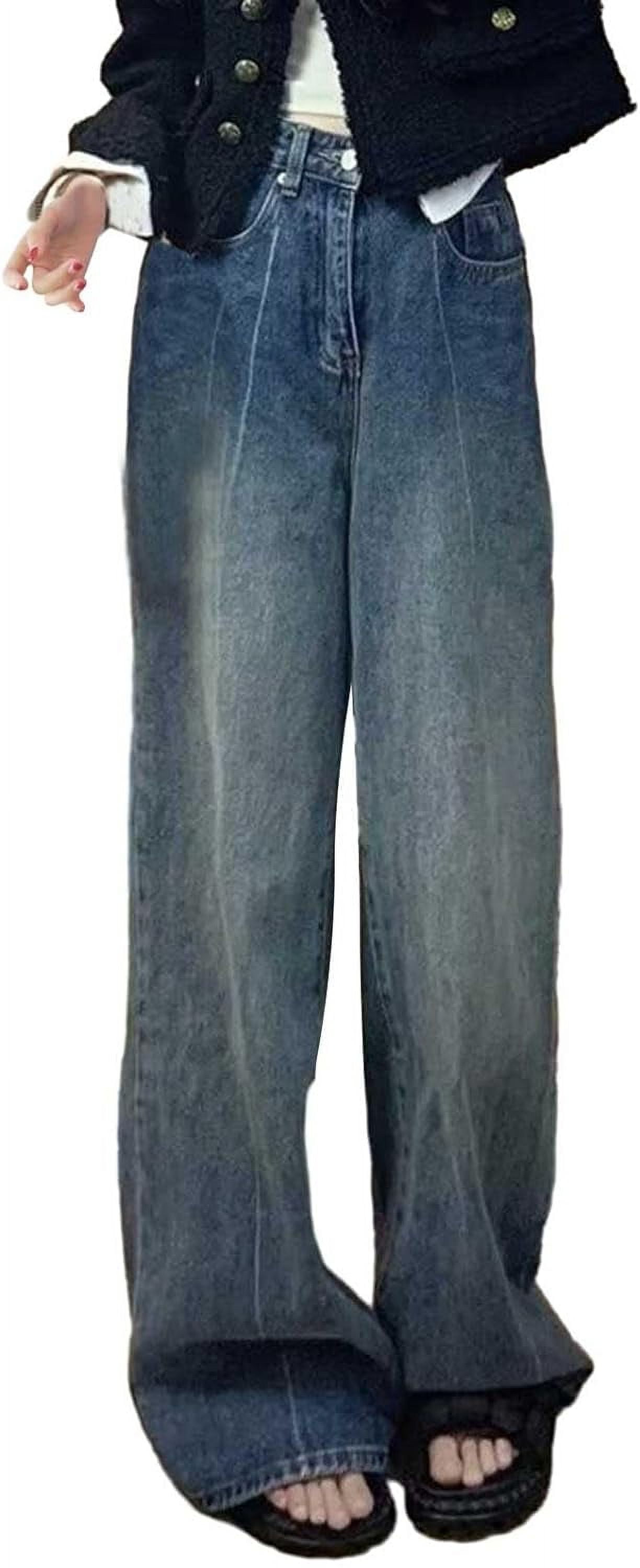 【suzen】Windbreaker y2k denim wide pants Casual Wide Leg Pants Women High Waisted Baggy Jeans Y2K