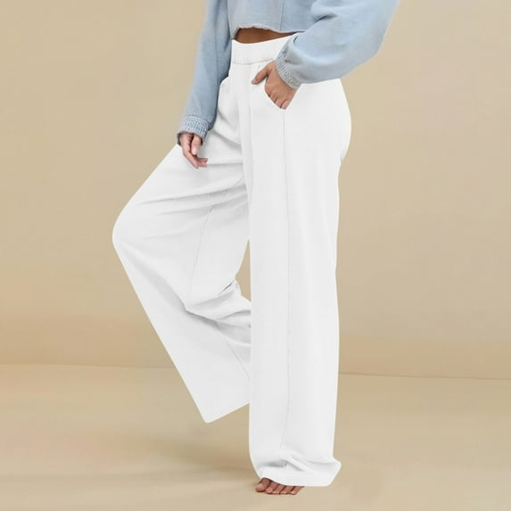Casual Wide Leg Pants for Women Lightweight Womens Trousers with Side Pockets Basic Color Daily Basic Essentials Autumn Spring Vacation Fashion Trendy Trousers