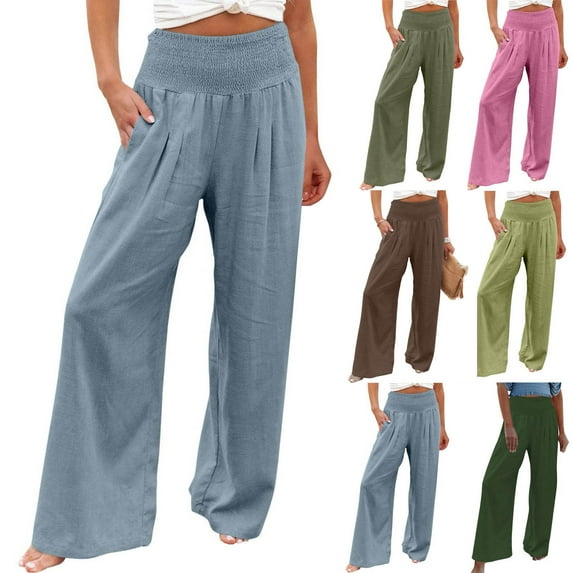 Casual Wide Leg Pants for Women Plus Size Women's Loose Wide Leg Pants High Waist Straight Pants Casual Pants Green L