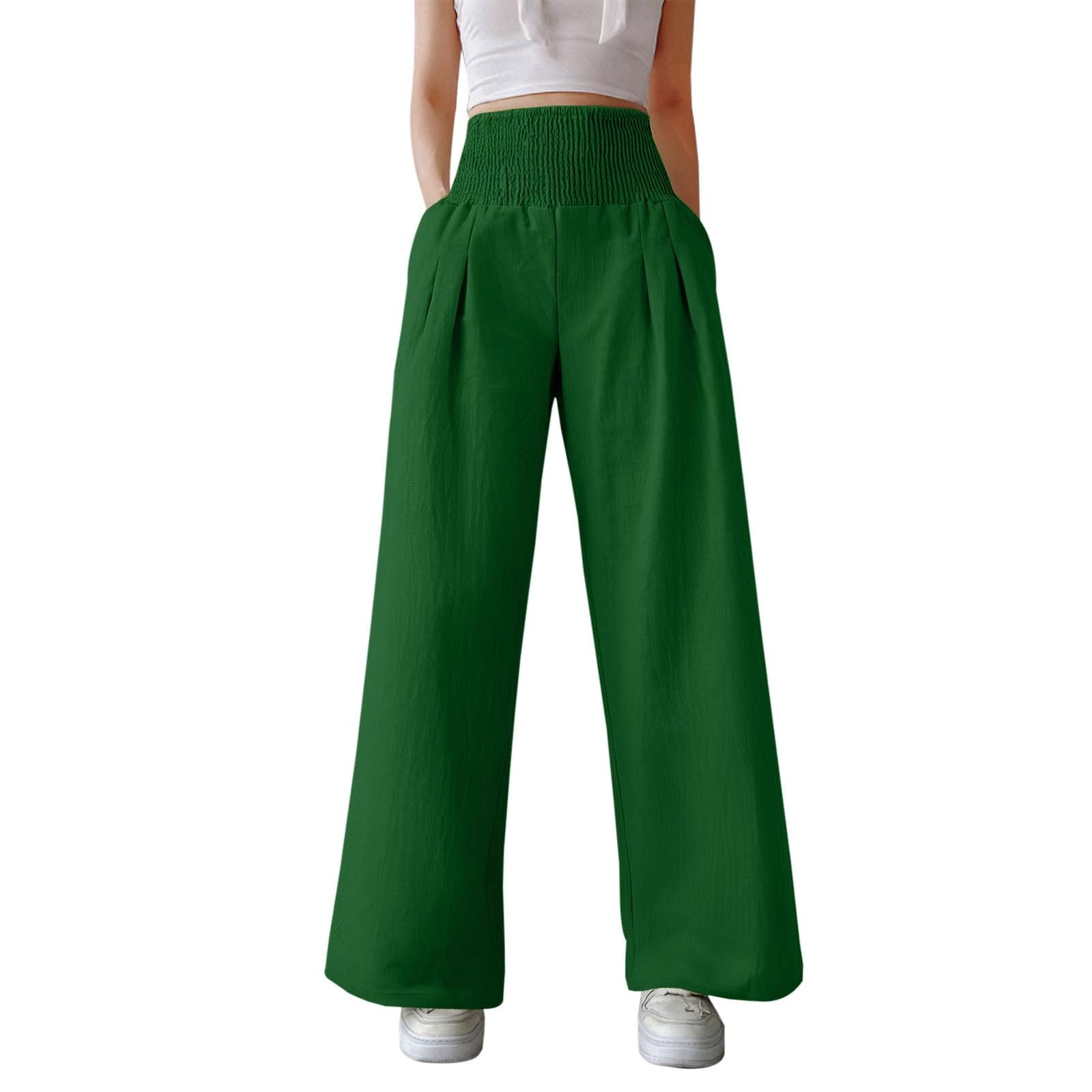 Casual Wide Leg Pants for Womens Green Pants Elastic Waist Pants Baggy — free download