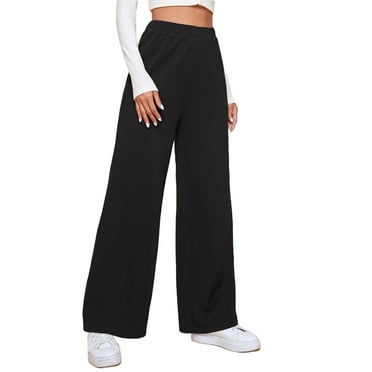 Casual Wide Leg Plain Black Long Women Pants