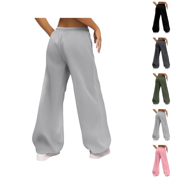 Casual Wide Leg Sweatpants Low Rise Pants With Drawstring Elastic Waistband And Side Pockets For Comfortable Everyday Wear