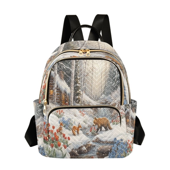 Casual Winter Forest with Animals Backpack for School,College and Travel, Water Resistant Bookbag,