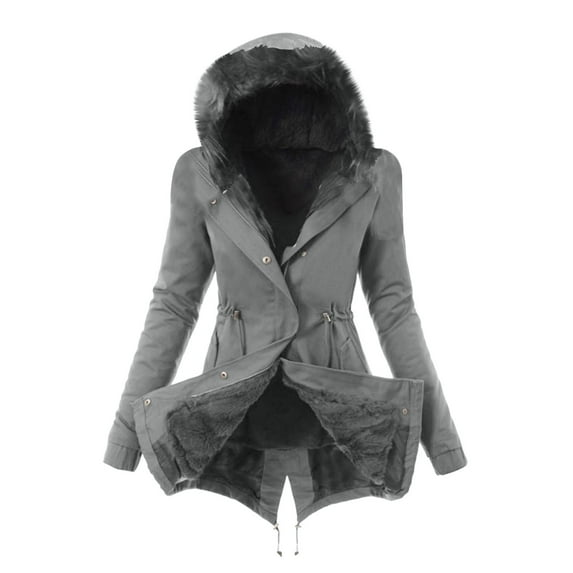 Casual Winter Jacket Fuzzy Fur Coats for Women Winter Warm Fleece Parka Jackets Plus Size Water Resistant Snow Ski Lined Windproof Jackets Women's Zip Up Hoodie