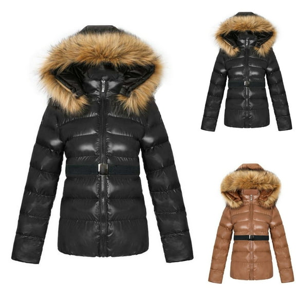 Casual Winter Warm Coats for Women, Ladies Solid Hooded Slim Down Coat Short Blouse Black L