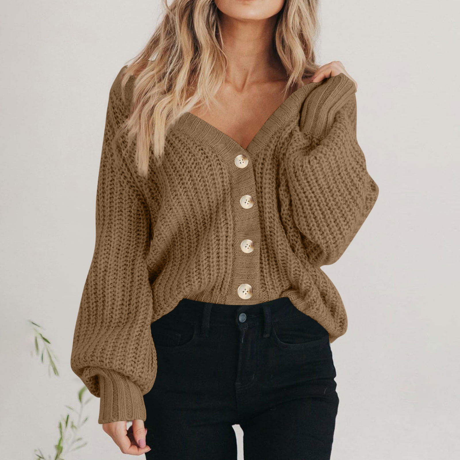 Casual Women Casual Solid Long Sleeve Button Sweater Ladies Outwear ...