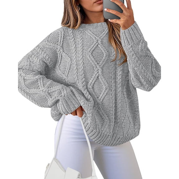 Casual Women Long Sleeve Sweater 2025 Fall Ribbed Knit Pullover Loose Crewneck Cable Sweater Jumper Tops