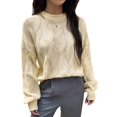 thumbnail image 1 of Casual Women Long Sleeve Sweater Fall Ribbed Knit Pullover Loose Crewneck Cable Sweater Jumper Tops  M, 1 of 5