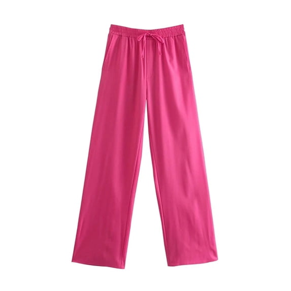 Casual Women Loose High Waist Pants Suits Autumn Fashion Ladies Solid Color Streetwear Two Piece Sets Female Chic Sets-Rose Red2-XS