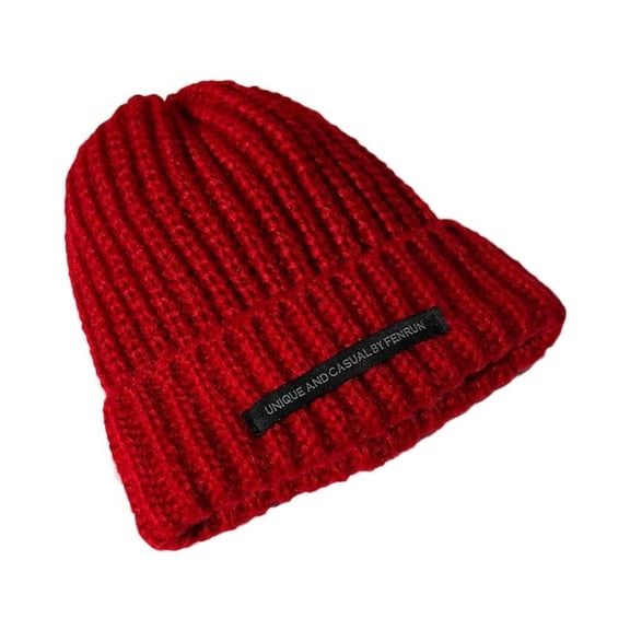 Casual Women Men Soft Solid Color Winter Warm Slouchy Bonnet Ski Hats Knit Cap Woolen Hat RED