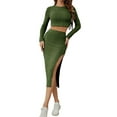 thumbnail image 1 of Casual Women'S Maxi Dress Long Sleeves Women'S Skirt Set Women'S Solid Color Casual Slim Fit Small Round Green S, 1 of 9
