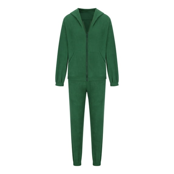 Casual Women Set Hoodies Sports Tops Pants Tracksuit Fleece Zipper Long Sleeve Solid Color Pants Hoodie Sports And Leisure Set,Green,S