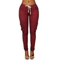 thumbnail image 1 of Casual Women Solid Color Skinny Cargo Pants Pockets Drawstring Joggers Trousers, 1 of 7