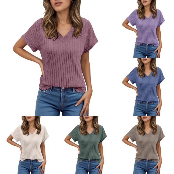 Casual Women Summer Short Sleeve V Neck T Shirt Everyday Wear