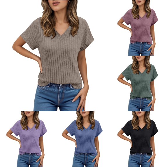 Casual Women Summer Short Sleeve V Neck T Shirt Everyday Wear