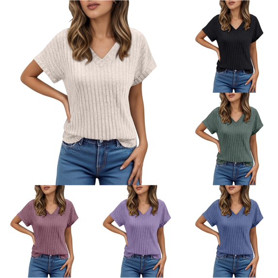 Casual Women Summer Short Sleeve V Neck T Shirt Everyday Wear