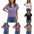 thumbnail image 1 of Casual Women Summer Short Sleeve V Neck T Shirt Everyday Wear, 1 of 5