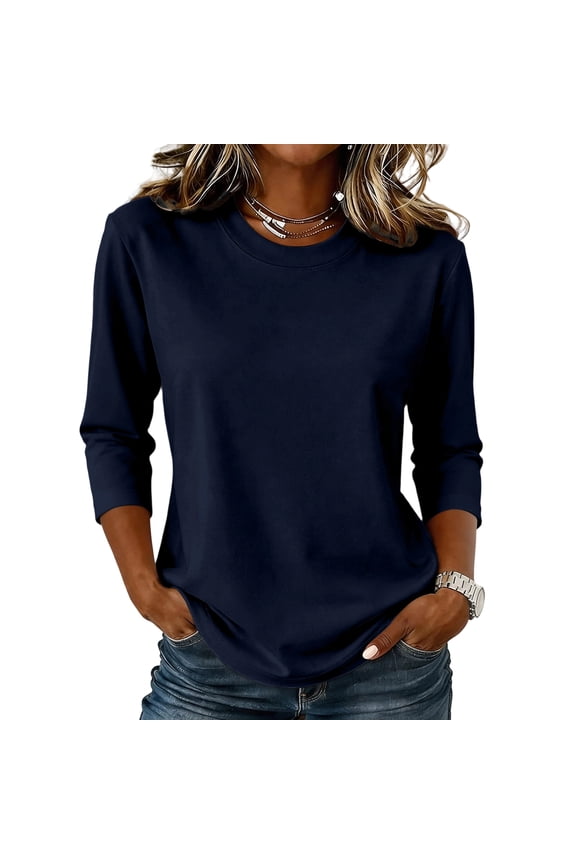 Casual Women T Shirts 3/4 Sleeve Casual Crew Neck Tops Loose Fit Basic Tunic Shirts Tees Summer Everyday Blouses Outdoor Clothes