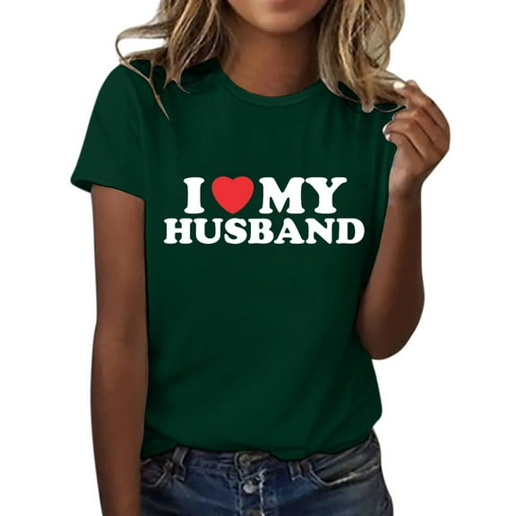 Casual Women T-Shirts - Letter Print I My Husband Casual Fashion Short Sleeved Round Neck Tee