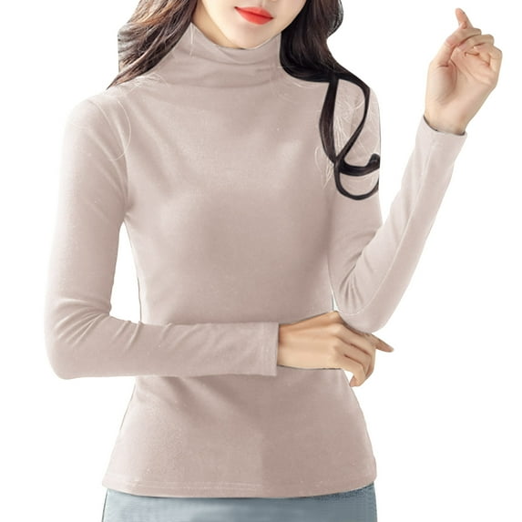 Casual Women Thermal Underwear Cold Weather High Neck Long Sleeve Loose T Shirt Cotton Winter Plush Base Layer Pajama Fashion Warm Lined Soft Tops