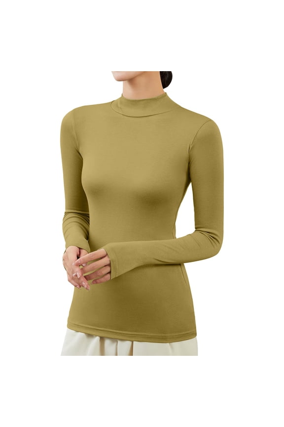 Casual Women Thermal Underwear Cold Weather Long Sleeve Tight Slim Pullover Undershirt Turtleneck Elegant Winter Plush Base Layer Pajama Fashion Warm Lined Soft Tops