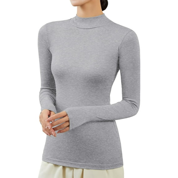 Casual Women Thermal Underwear Cold Weather Long Sleeve Tight Slim Pullover Undershirt Turtleneck Elegant Winter Plush Base Layer Pajama Fashion Warm Lined Soft Tops