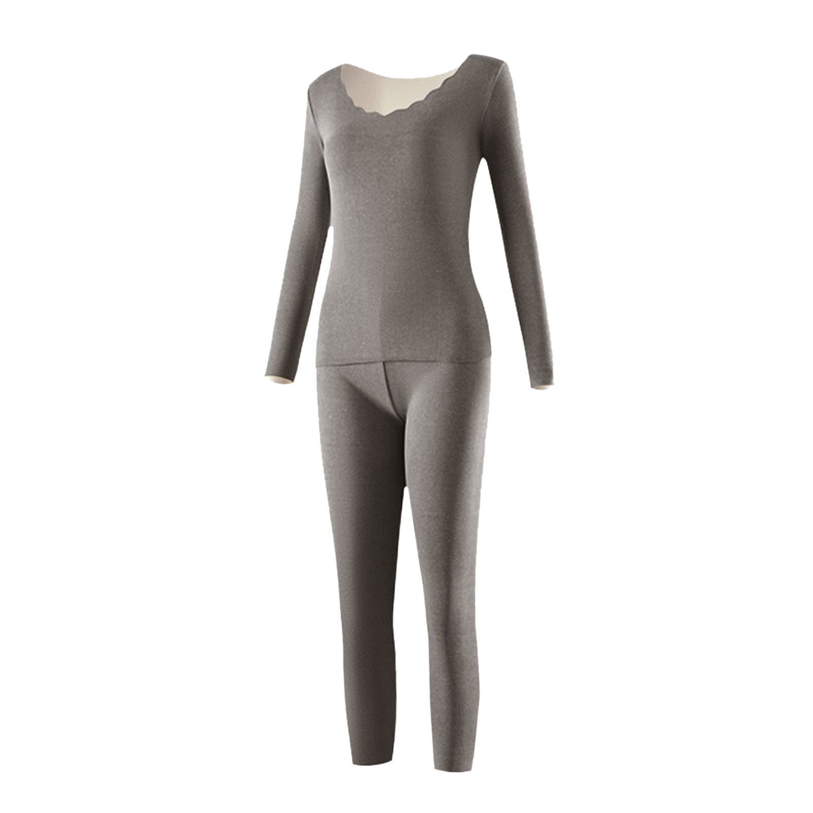 Casual Women Thermal Underwear Cold Weather Seamless Set Crew Neck
