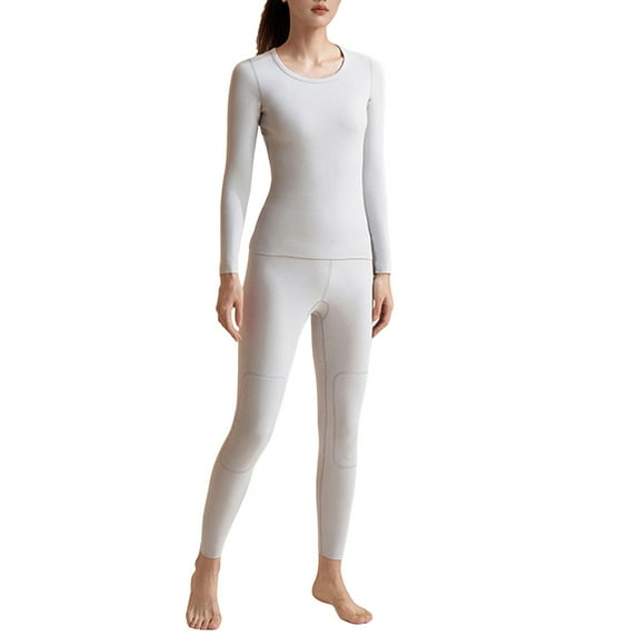 Casual Women Thermal Underwear Cold Weather Silk Set Pants Crew Neck Clothes Winter Plush Base Layer Pajama Fashion Warm Lined Soft Bottoms Tops