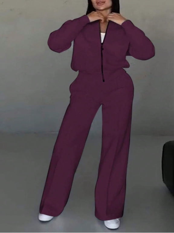 Casual Women Tracksuit Set Jogger Pants Sweatshirt Women 2 Piece Outfits Set Oversized Zip Up Sweatshirt Jacket Sweatpant Matching Sweat Sets Winter Sweatsuits Women's Wide-Leg Casual Suit Pants