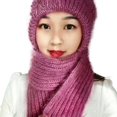 thumbnail image 1 of Casual Women Warm Windproof Knitted Ear Protection Cap Neck Warmer Integrated Cap Scarf Beanie Hat Scarf PINK, 1 of 8