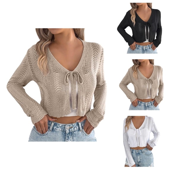 Casual Women's Cardigan Knitted Cable Knit Vintage Open Front Cardigans Long Sleeve Lace Up Boho Cover Lightweight Comfortable Loungewear For Daily Wear Vacation Outfits