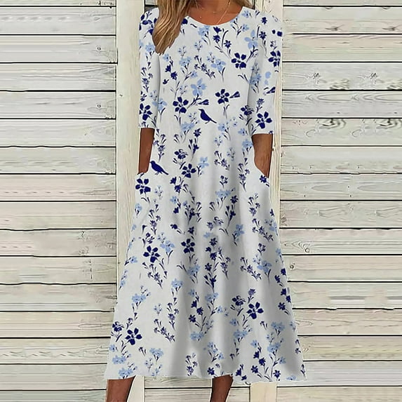 Casual Women's Clothing Dresses Short Sleeves Round Neck Prints Elegant Temperament Fashionable Pockets Casual Daily Wear