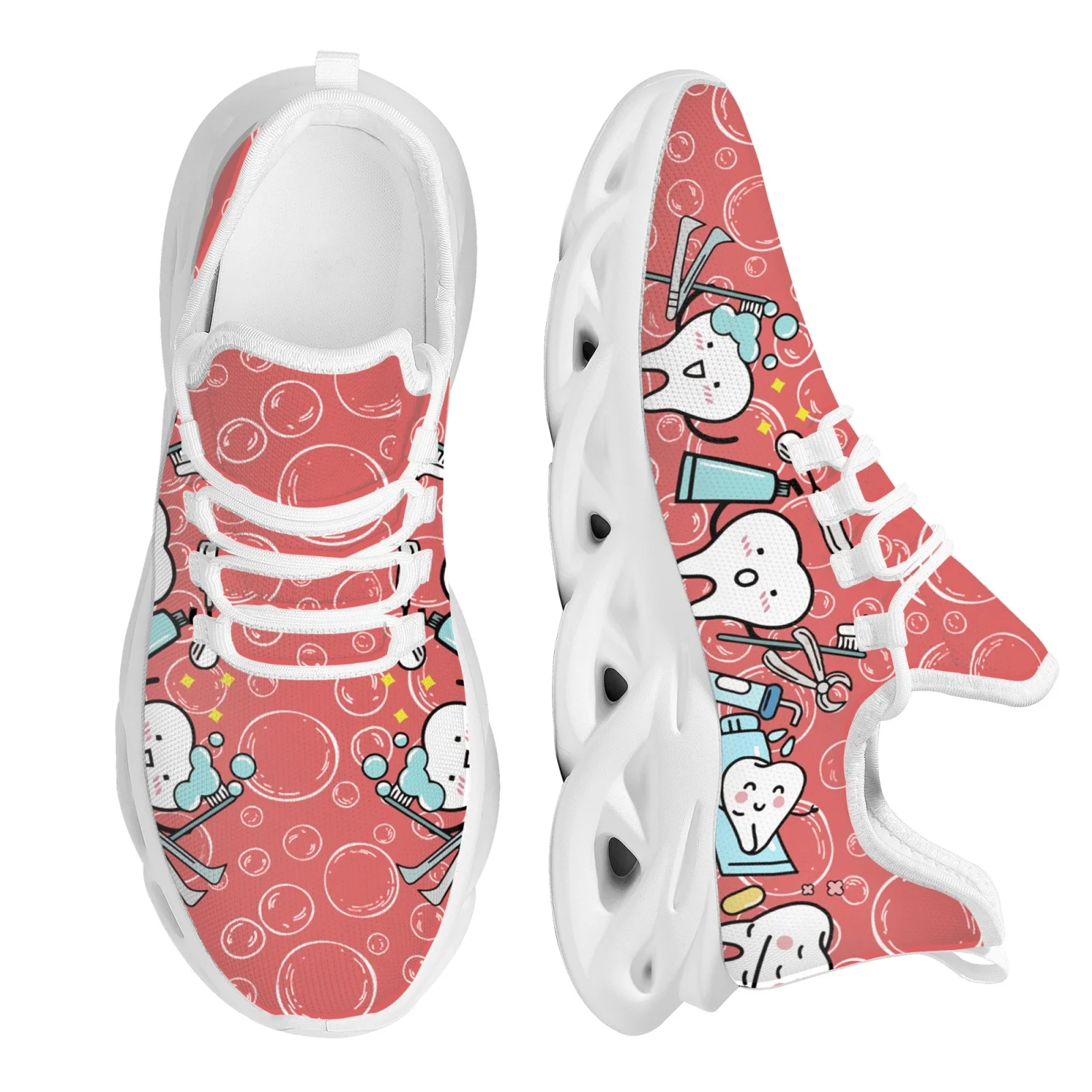 Casual Women's Dental Shoes Funny Teeth Dentist Design Flats Laceup