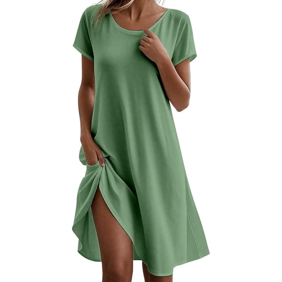 Casual Women's Dress For Daily Beach Wear Flared Skirt Round Neck Versatile Basic Outfit For Spring Summer And Fall
