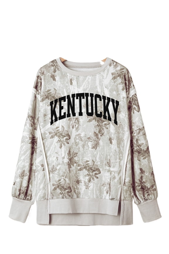 Casual Women's Gray KENTUCKY Camo Baggy Sweatshirt – Stylish Fall Essential, XL